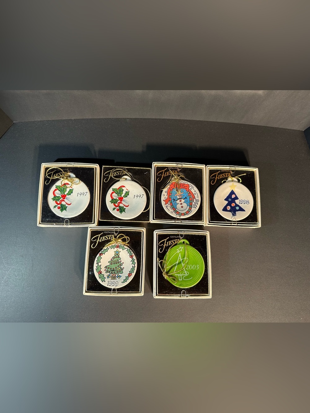 Fiesta Ware Year Ornaments Set Of 6‎ Various Years And Patterns Homer Laughlin